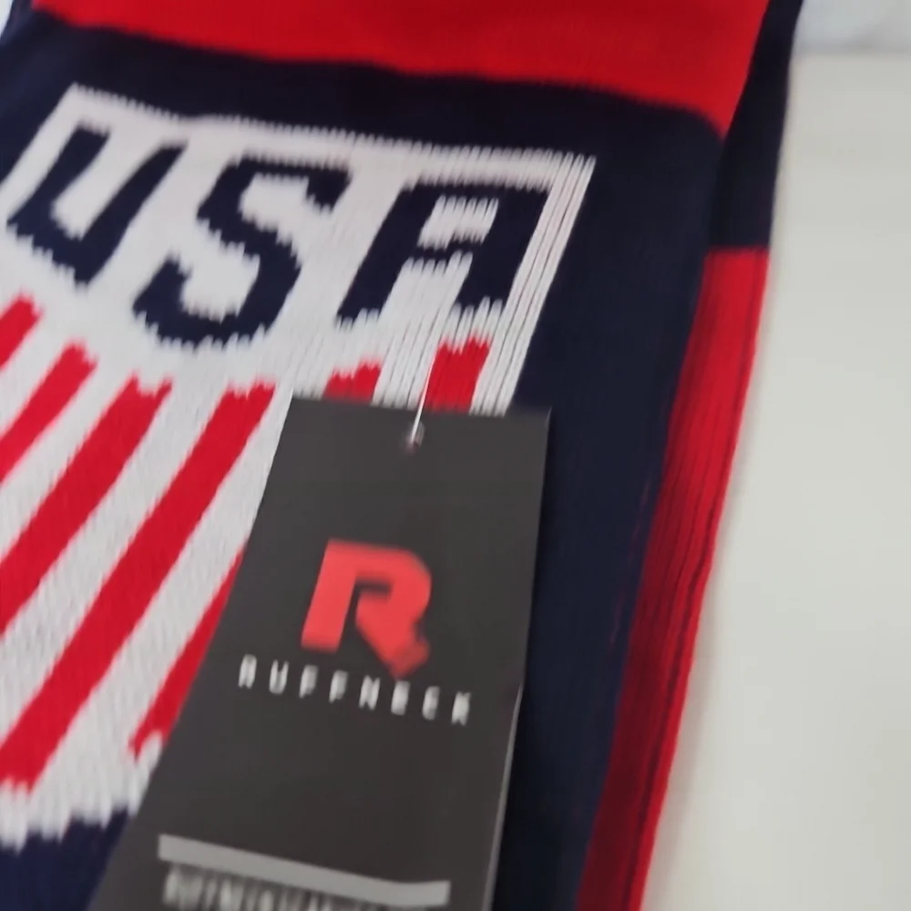USA Ruffneck Raise Your Game Knitting Scarf reversible FRINGED scarf Red Blue